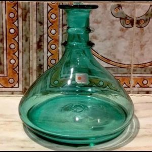 Vintage Blenko Glass Handmade Green Decanter